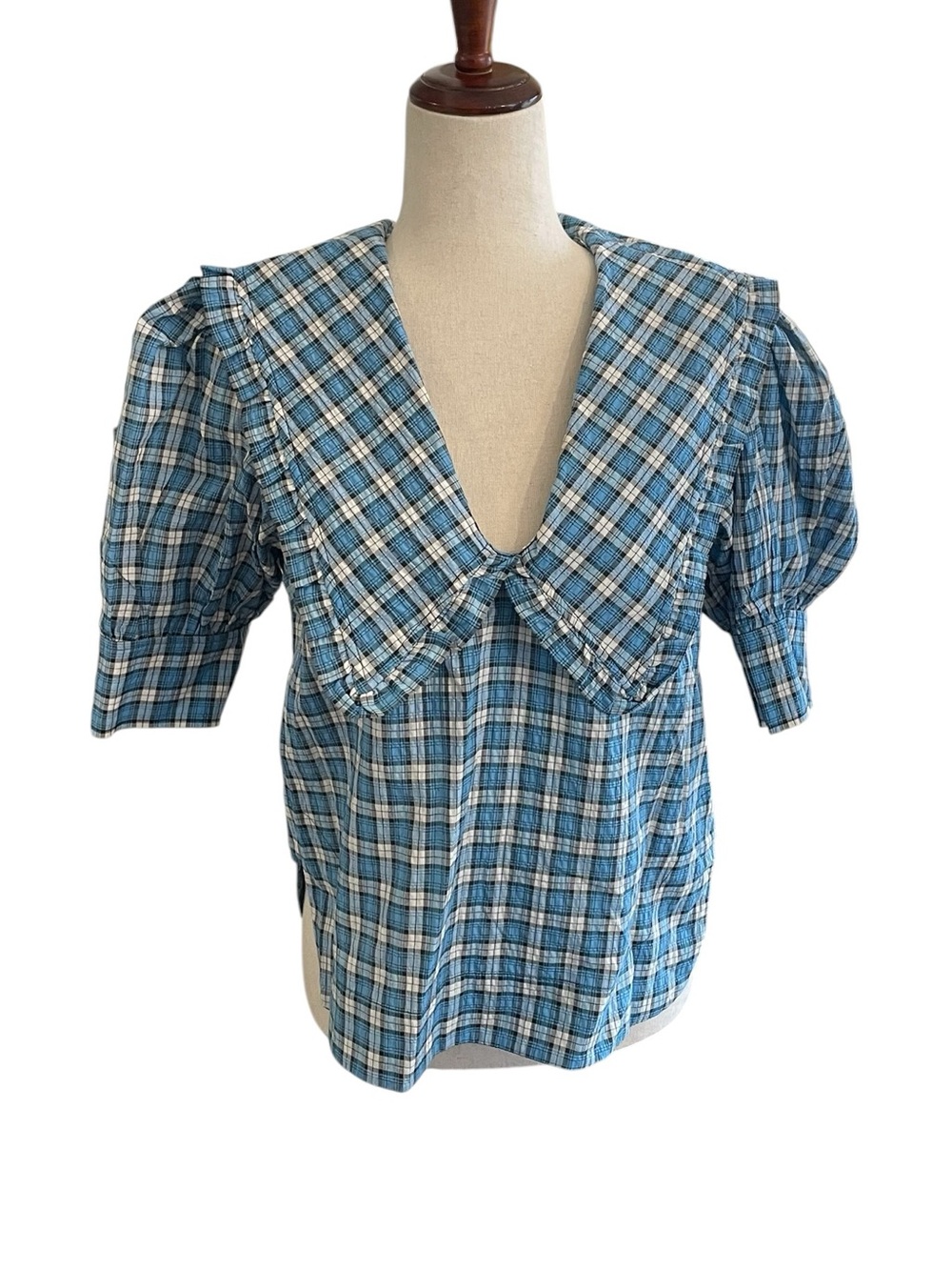 GANNI Seersucker Plaid Collar Blouse - Picture 3 of 15